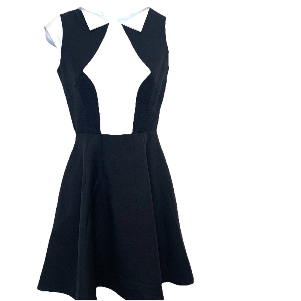 Vtg Modern Frock Black White‎ Mini Dress Fit Flare XS Pockets Lined Key Hole USA